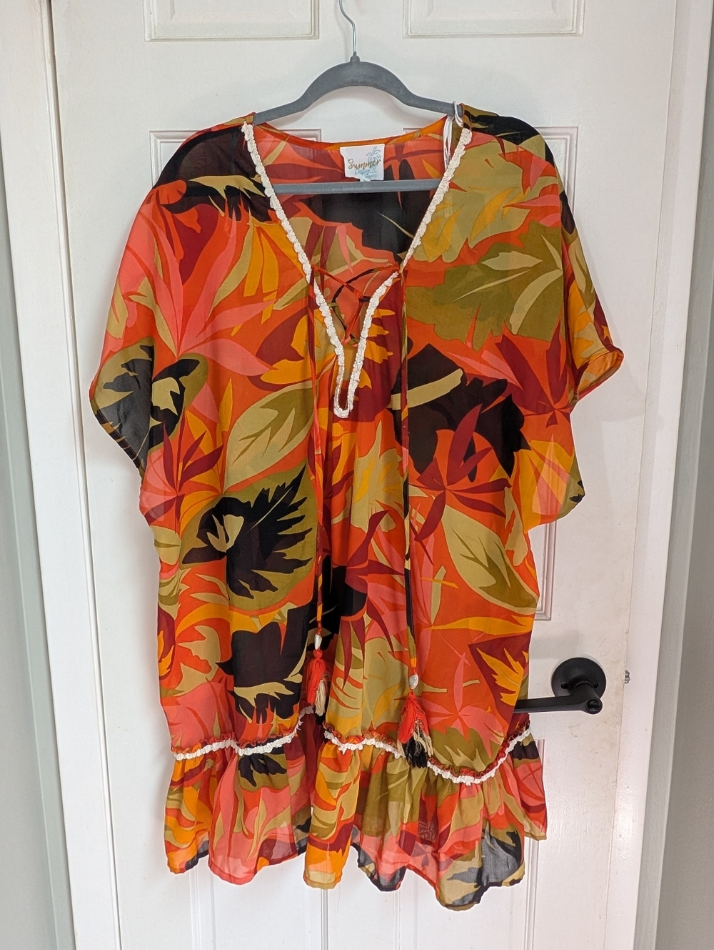 Tropics Beachwear Women's Orange Leaf Print Swim Coverup